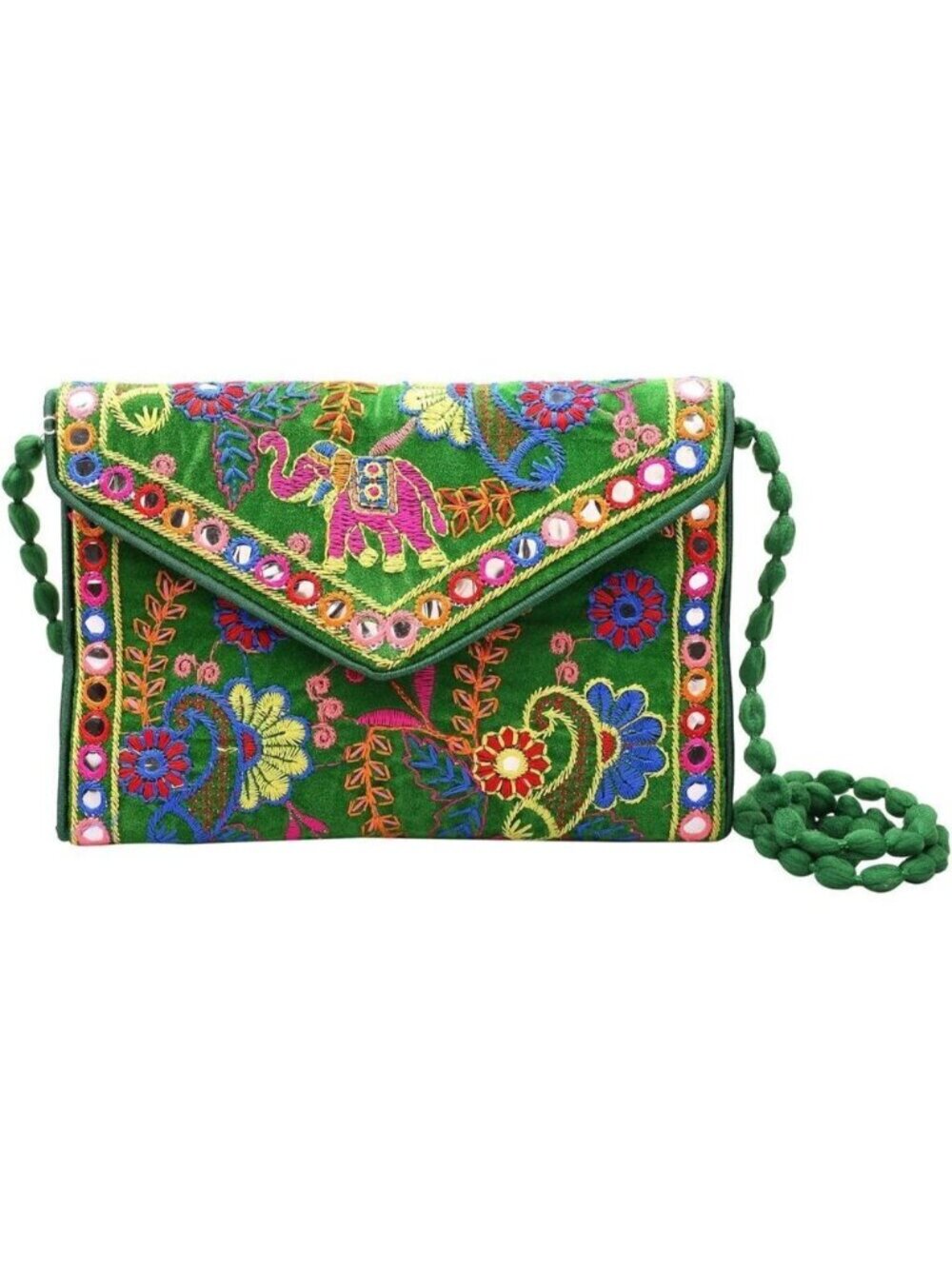 Rajasthani Embroidered Clutch Bag for Women Mini Crossbody Green Wedding Purse